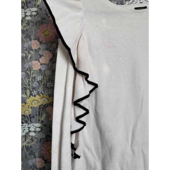 Halogen Womens XL Cream Ruffle Front Knit Sweater Long Sleeve Casual - Picture 4 of 7